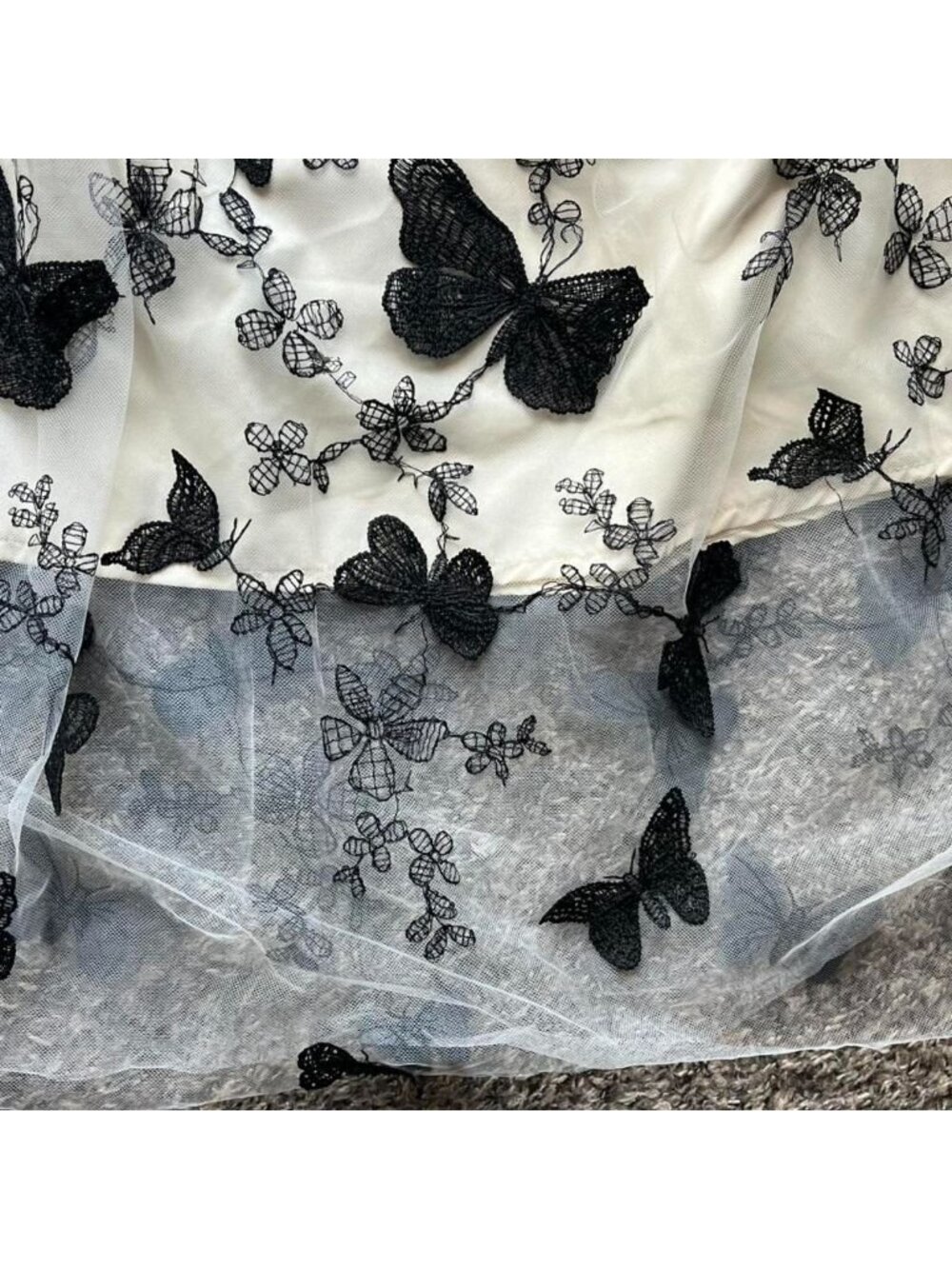 Black and White Butterfly Skirt & Overlay Size Large Fairycore Whimsical Cottage - Picture 3 of 6